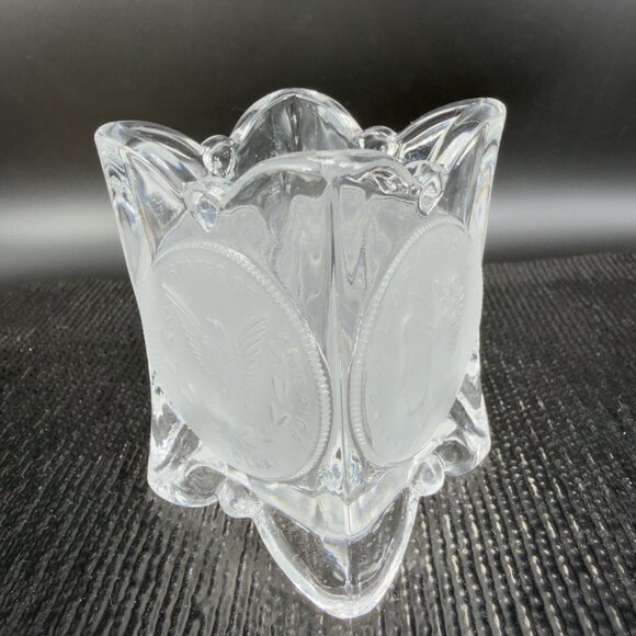 Vintage Square Clear Crystal Frosted Coin Toothpick Holder Match Holder Small - Picture 8 of 13